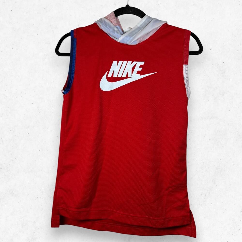 Nike Dri-FIT Hooded Sleeveless Basketball Jersey Red Youth Large DD2741-657